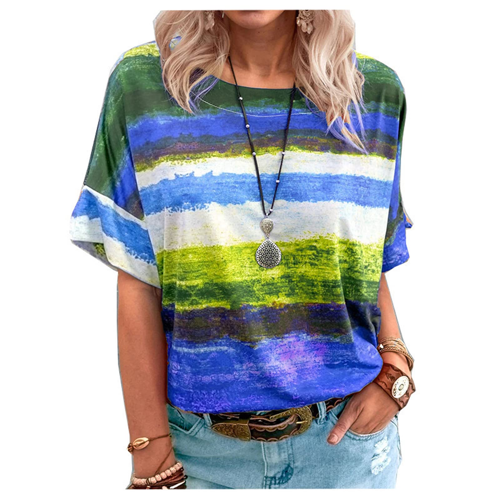 Women's Summer Tie Dye T-Shirt - Loose Fit Crewneck Short Sleeve Top | Soft Casual Tunic Tee for Workout & Daily Wear | Perfect for Yoga, Beach & Summer Outfits