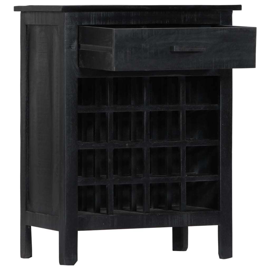 Solid Mango Wood Industrial Wine Rack Table - 16 Bottle Storage Cabinet with Drawer, Free Standing Wine Bar Console for Kitchen & Dining Room | Perfect for Home Entertaining & Wine Display