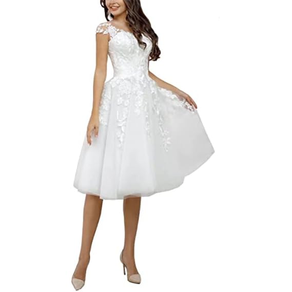 Elegant Scoop Neck Sleeveless Lace Short Wedding Dress for Bride - Knee Length Bridal Gown for Beach Weddings, Courthouse Ceremonies & Vow Renewals
