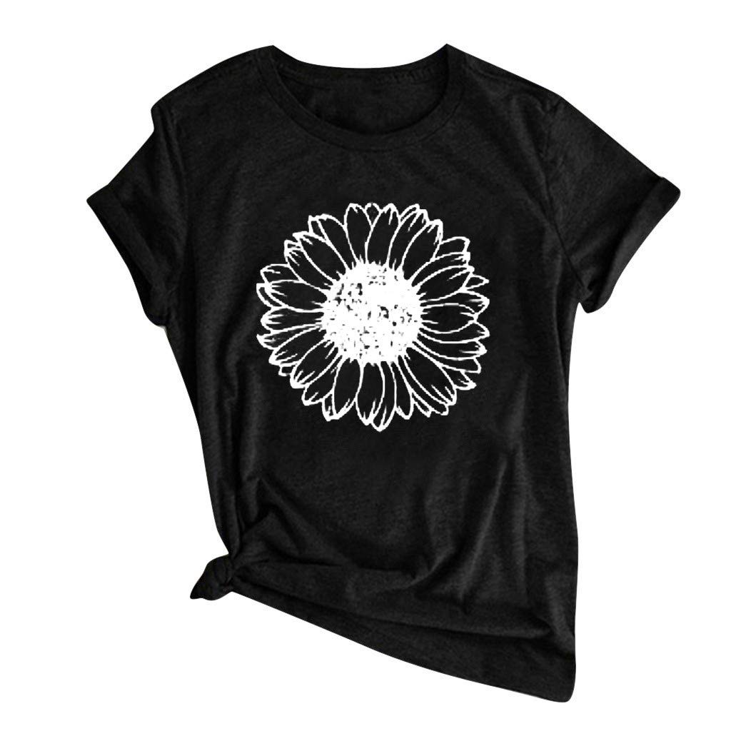 Women's Plus Size Sunflower Print T-Shirt - Soft Short Sleeve Crewneck Workout Top & Summer Graphic Tee - Perfect for Yoga, Running & Casual Wear