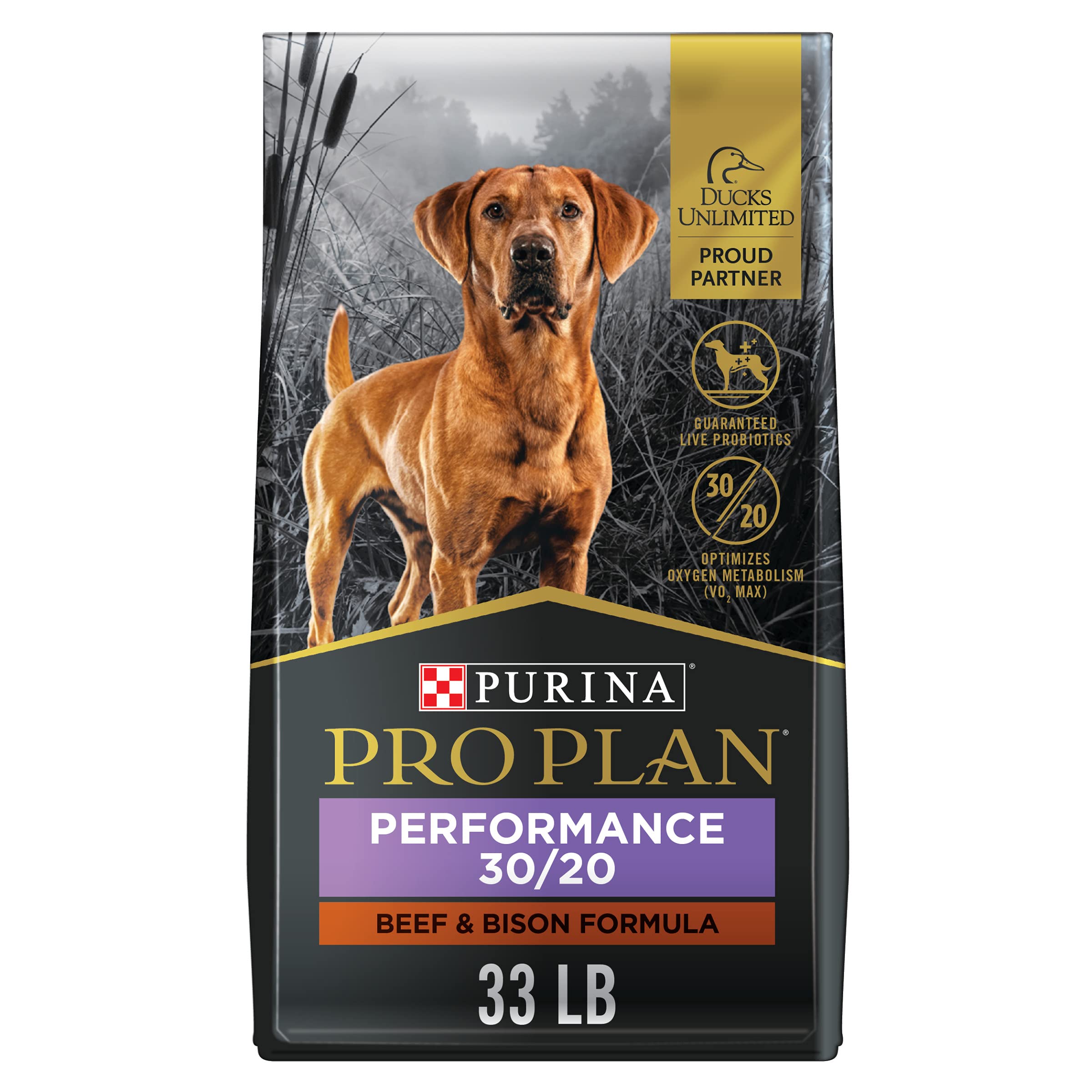 Purina Pro Plan Sport Performance 30/20 High Protein Beef & Bison Formula Dry Dog Food - 33 lb Bag for Active & Athletic Dogs - Perfect for Training, Hunting & Outdoor Adventures
