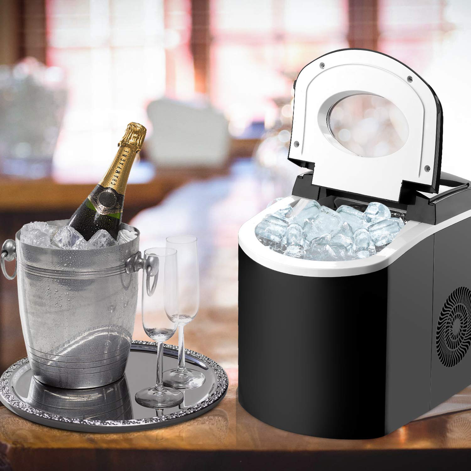 Portable Countertop Ice Maker Machine - Fast 9 Ice Cubes in 8-10 Minutes with Scoop & Basket for Home, Kitchen, Office, RV & Outdoor Use