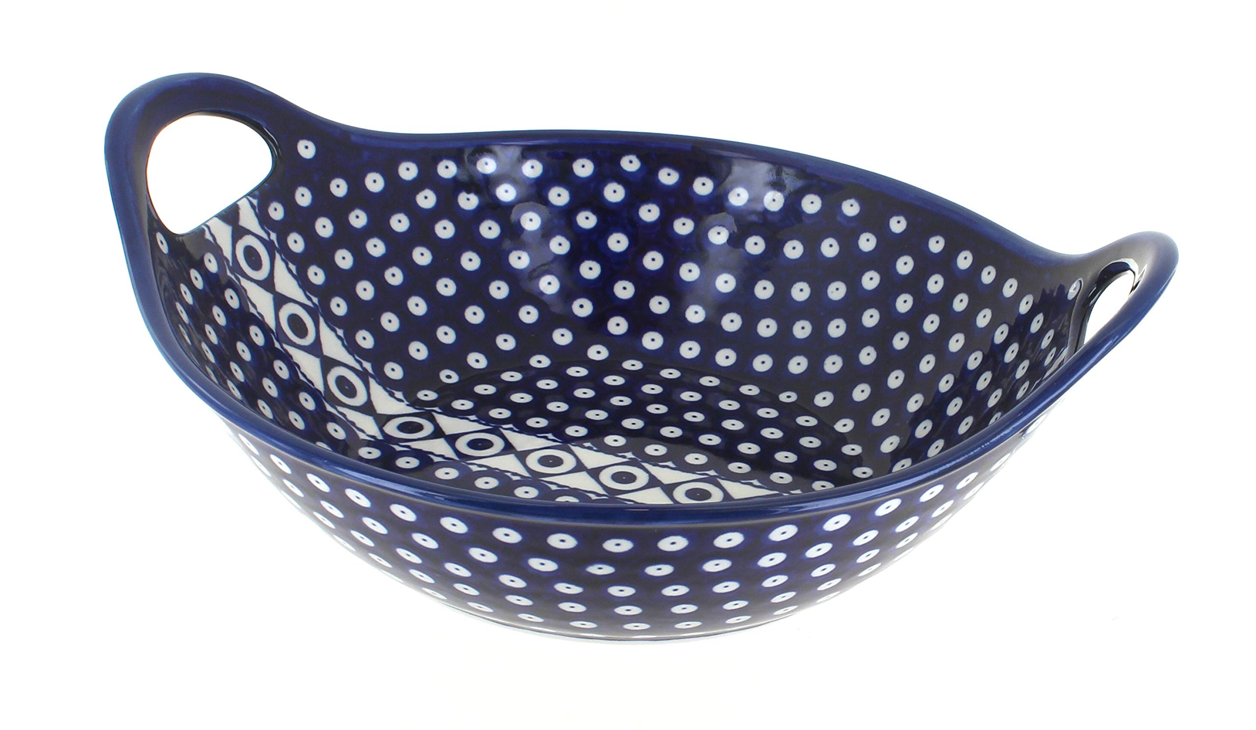 Handmade Blue Rose Polish Pottery Xena Deep Bowl with Sturdy Handles - Perfect for Soups, Stews & Serving Dishes at Dinner Parties