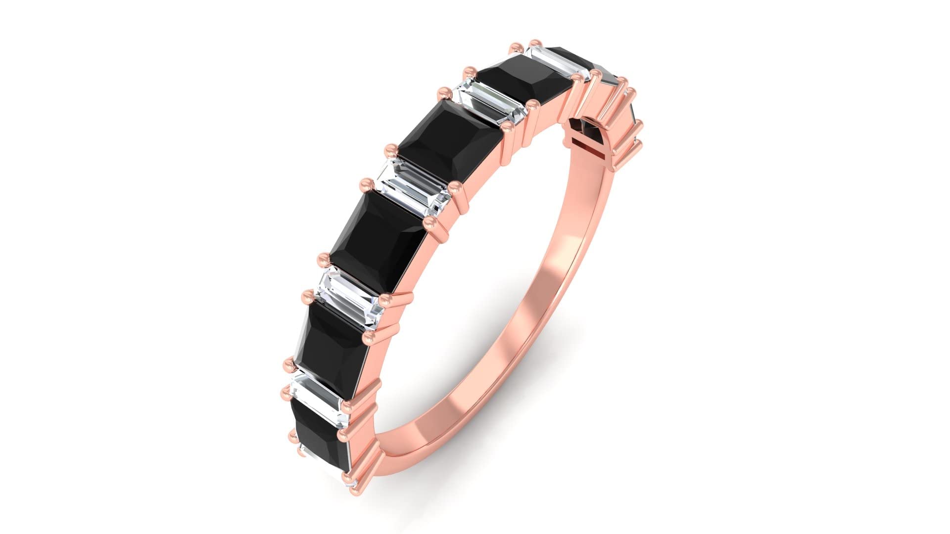 1 CT Black Spinel & Diamond Half Eternity Ring for Women - 14K Solid Gold Princess Cut Alternate Set Semi Eternity Wedding Band | Perfect for Anniversary Gifts, Valentine's Day, Engagement & Everyday Elegant Jewelry