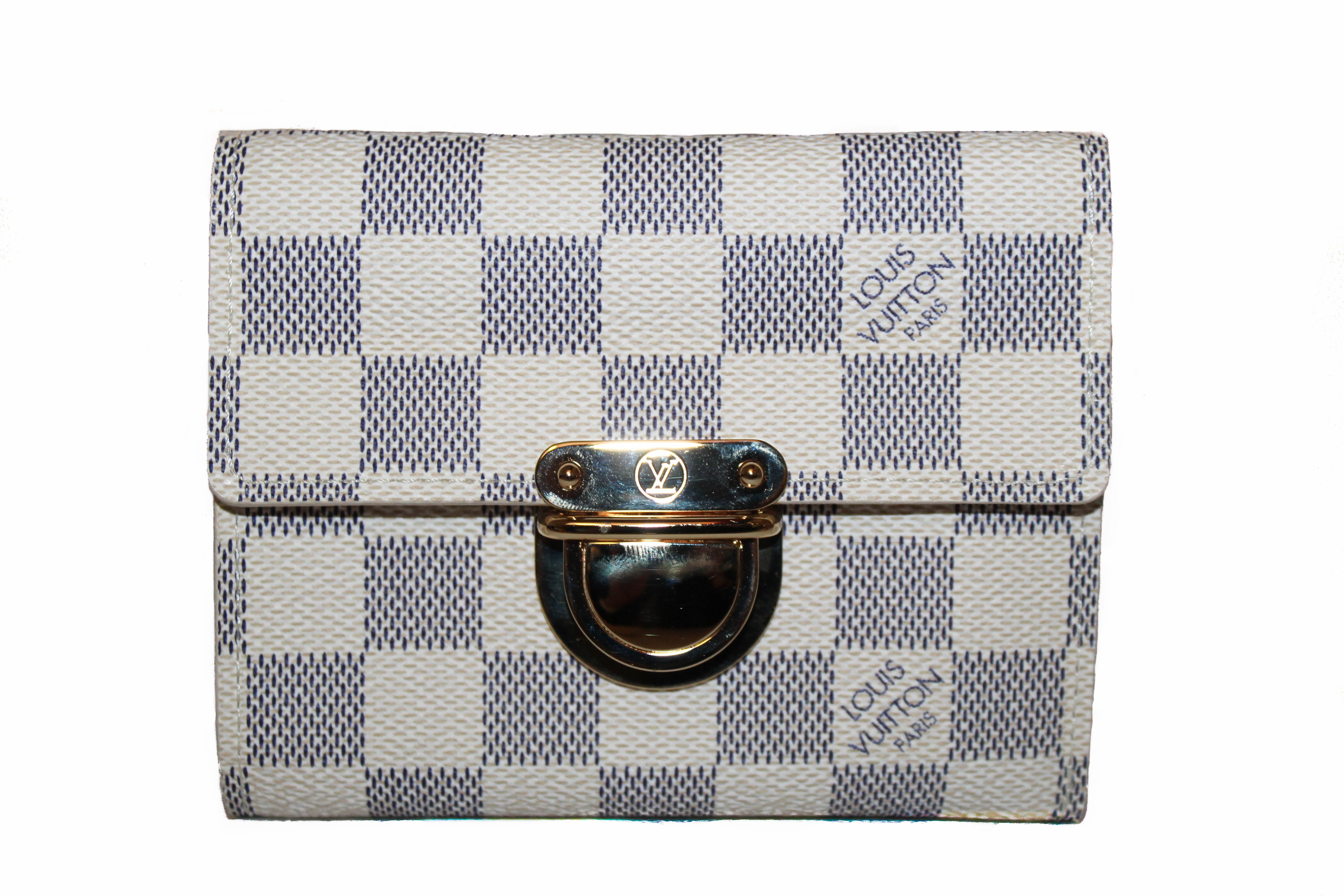 Authentic Louis Vuitton Damier Azur Canvas Koala Wallet - Genuine Leather Women's Slim Card Holder for Everyday Use, Travel & Gifts