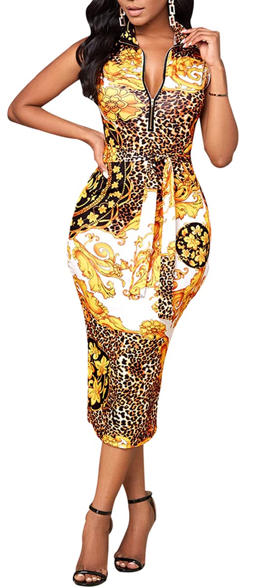 **WanMem Women's Floral Print Bodycon Dress - Long Sleeve Slim Fit Elegant Clubwear for Casual & Night Out**