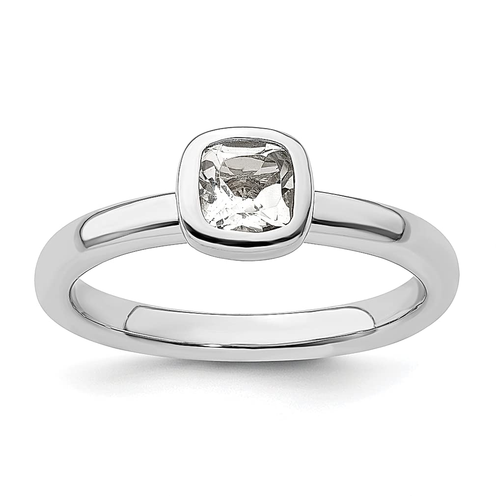 925 Sterling Silver Cushion Cut White Topaz Stackable Ring - April Birthstone Jewelry for Women, Elegant Gift for Her, Perfect for Everyday Wear, Anniversary & Special Occasions