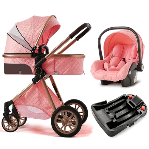 Premium Luxury Baby Stroller for 0-36 Months - High Landscape Foldable Pram Pushchair with Pink Base | Perfect for Newborns, Toddlers & City Walks, Park Outings, Shopping Trips