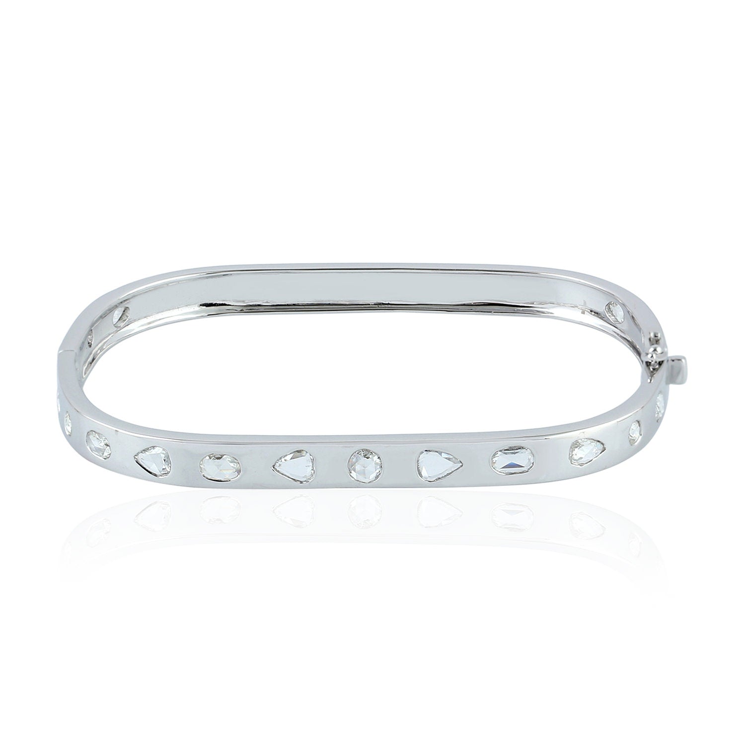 18K White Gold Bezel Set Uncut/Rose Cut Diamond Wedding Bangle - Elegant Bridal Jewelry for Engagement, Anniversary & Special Occasions