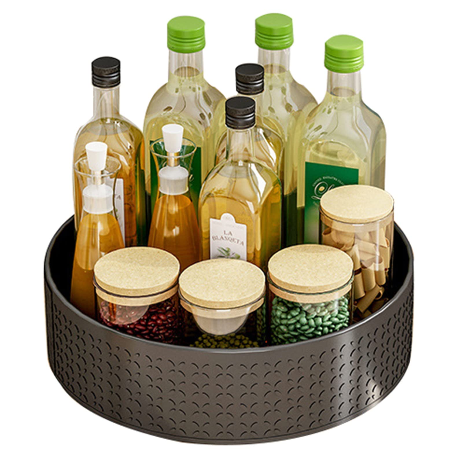 Rotatable Black Kitchen Seasoning Storage Rack - Countertop Corner Spice Organizer, Lightweight Fruit & Vegetable Holder, Space-Saving Kitchen Shelf (7.5cm Tall) - Perfect for Small Kitchens, Pantries & Countertop Organization