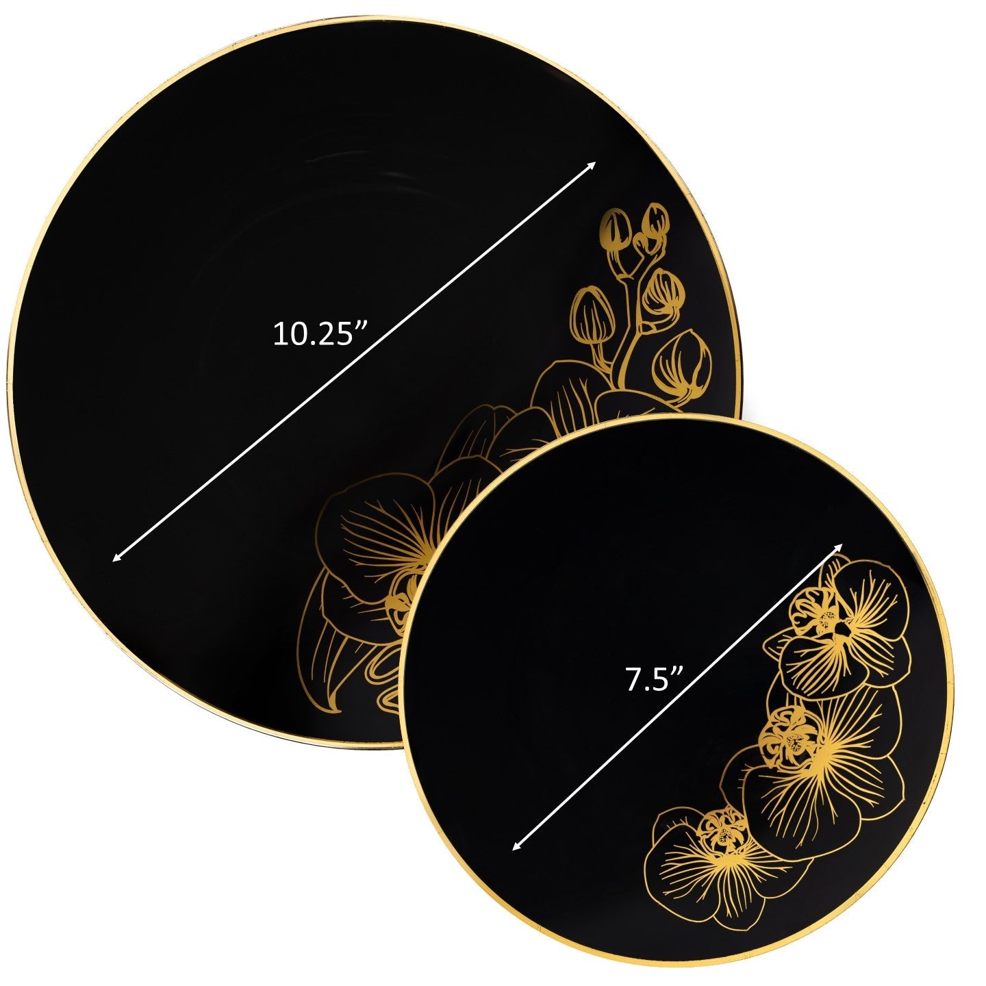32-Piece Black and Gold Round Plastic Dinnerware Set - Elegant Disposable Plates, Bowls & Cutlery for 16 Guests - Perfect for Weddings, Parties, and Outdoor Events