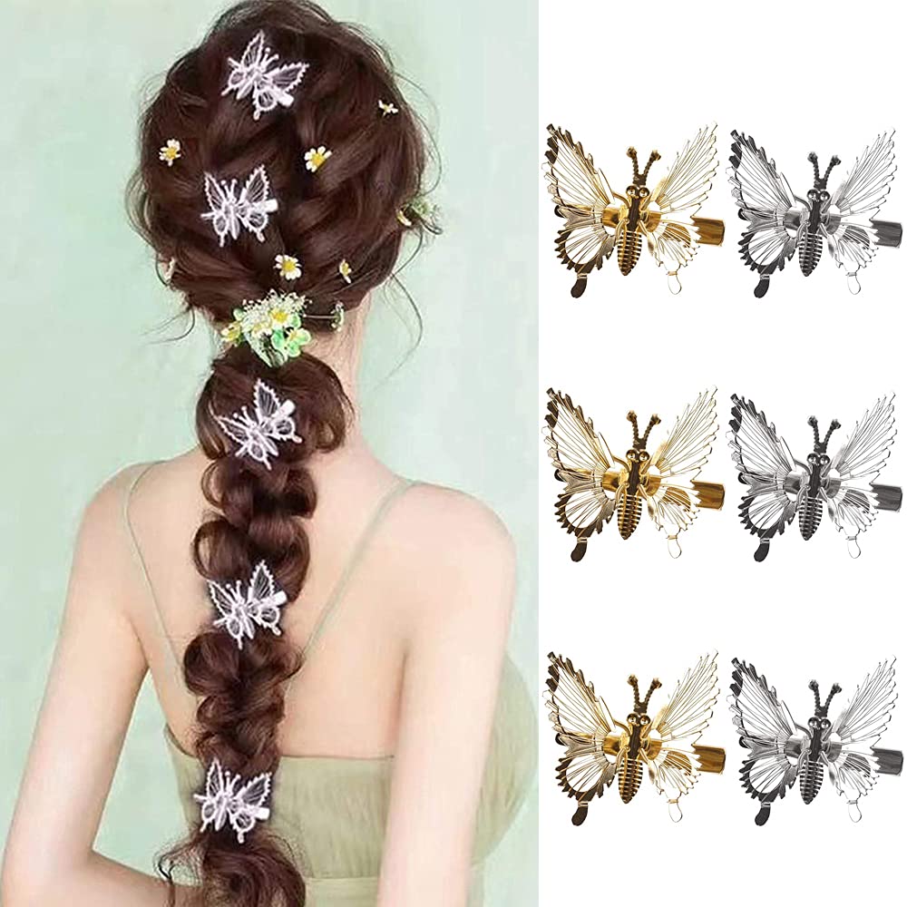Sparkly Butterfly Hair Clips with Moving Wings - 6pcs Creative Metal Hair Accessories for Women & Girls | Perfect for Parties, Weddings & Everyday Styling