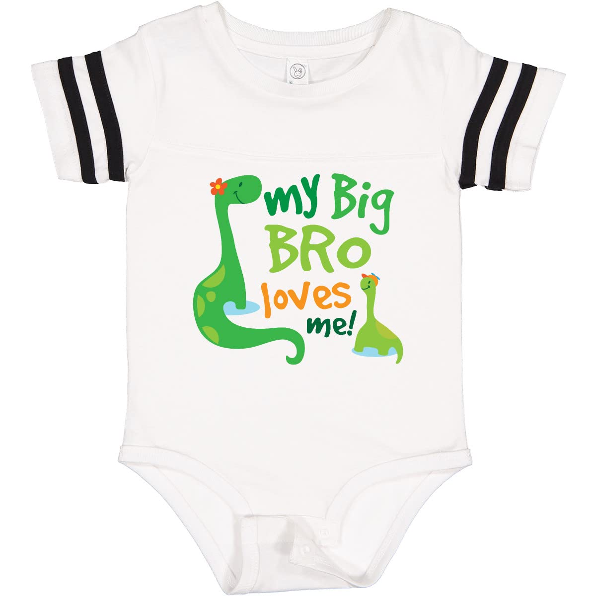 Inktastic My Big Bro Loves Me Dinosaur Brother Baby Bodysuit - Cute Dinosaur Print Onesie for Newborn & Infant Boys - Perfect for Sibling Photos, Birthday Gifts & Everyday Wear