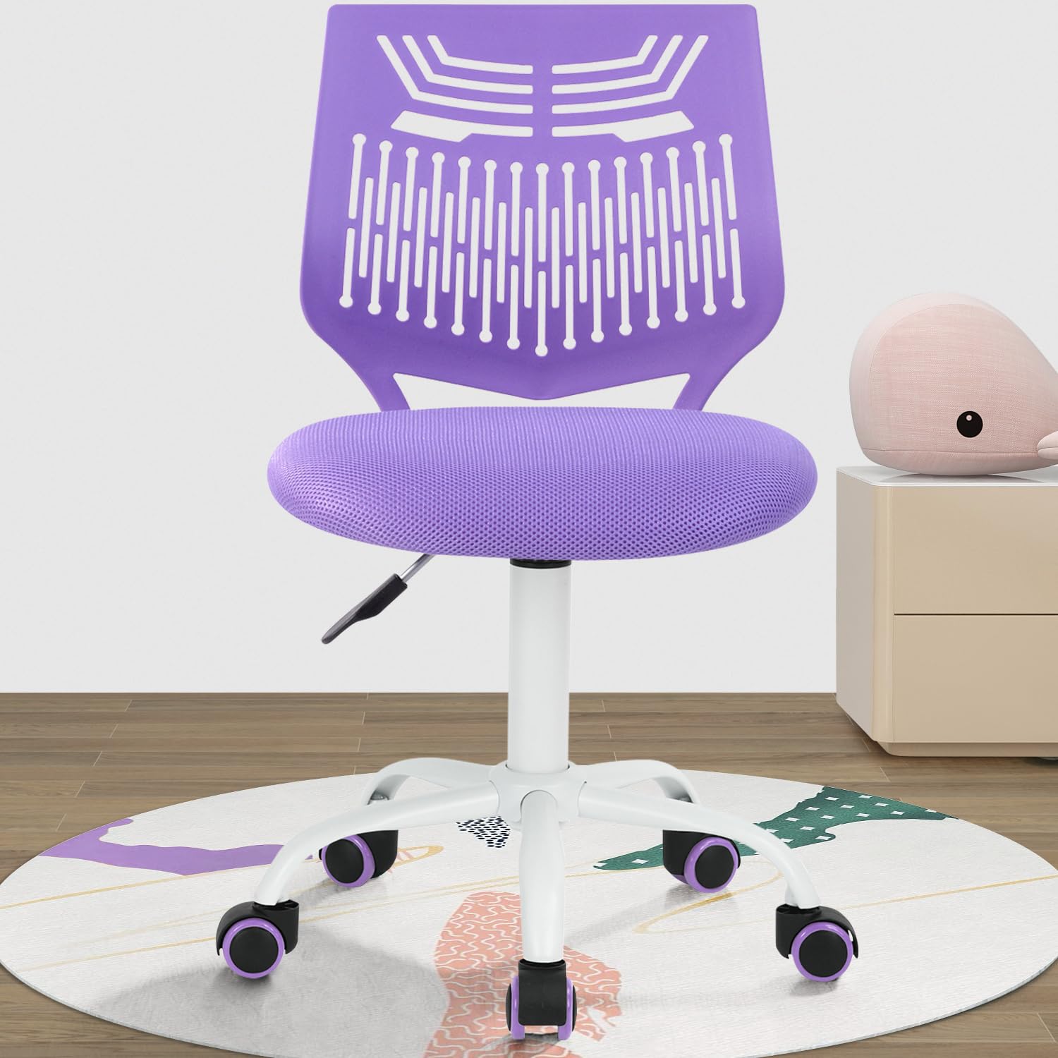 **Ergonomic Kids Desk Chair - Adjustable Armless Study Chair with Breathable Mesh Cushion, 360° Swivel & Rolling Wheels for Children & Students (Purple) - Perfect for Home Office, Online Learning & Gaming Setup**