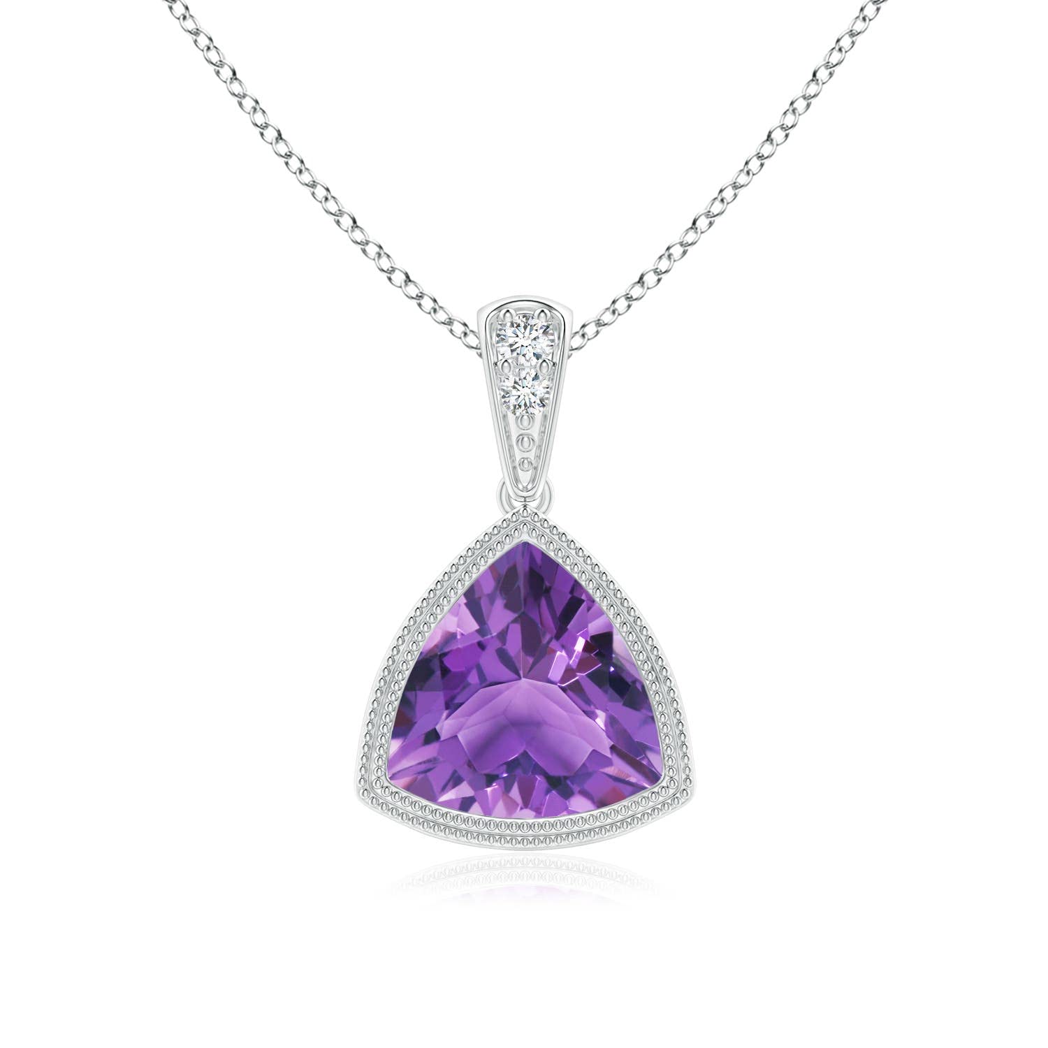 Angara Natural Trillion-Cut Amethyst Pendant Necklace with Milgrain Detailing in Sterling Silver/14K Gold/Platinum | February Birthstone Jewelry for Women | Perfect for Birthday, Engagement, Anniversary & Wedding Gifts | Elegant Everyday Wear & Special Occasions