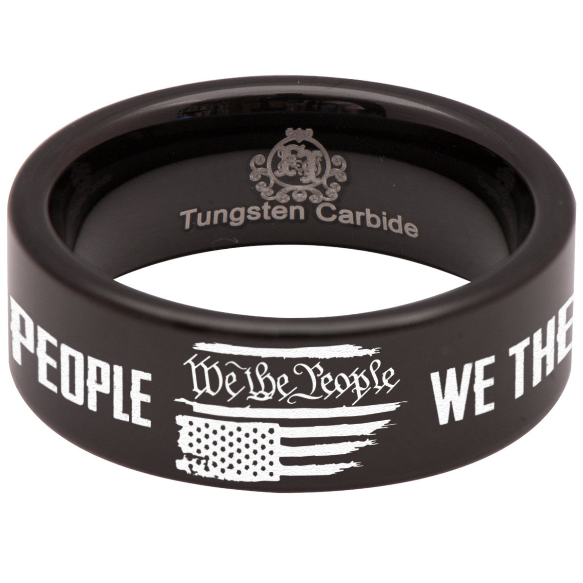 Friends of Irony Tungsten Carbide Wedding Band - 8mm We The People Ring for Men & Women - Durable Anniversary Ring - Perfect for Engagements, Weddings, and Everyday Wear