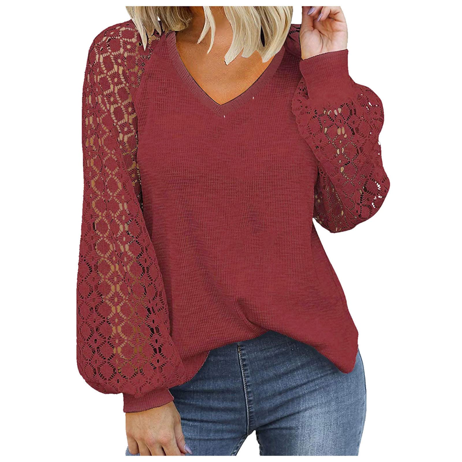 Women's Casual Long Sleeve Tunic Tops - Lace Blouse Loose Fit Tees for Everyday Wear | Perfect for Work, Date Night & Weekend Outfits