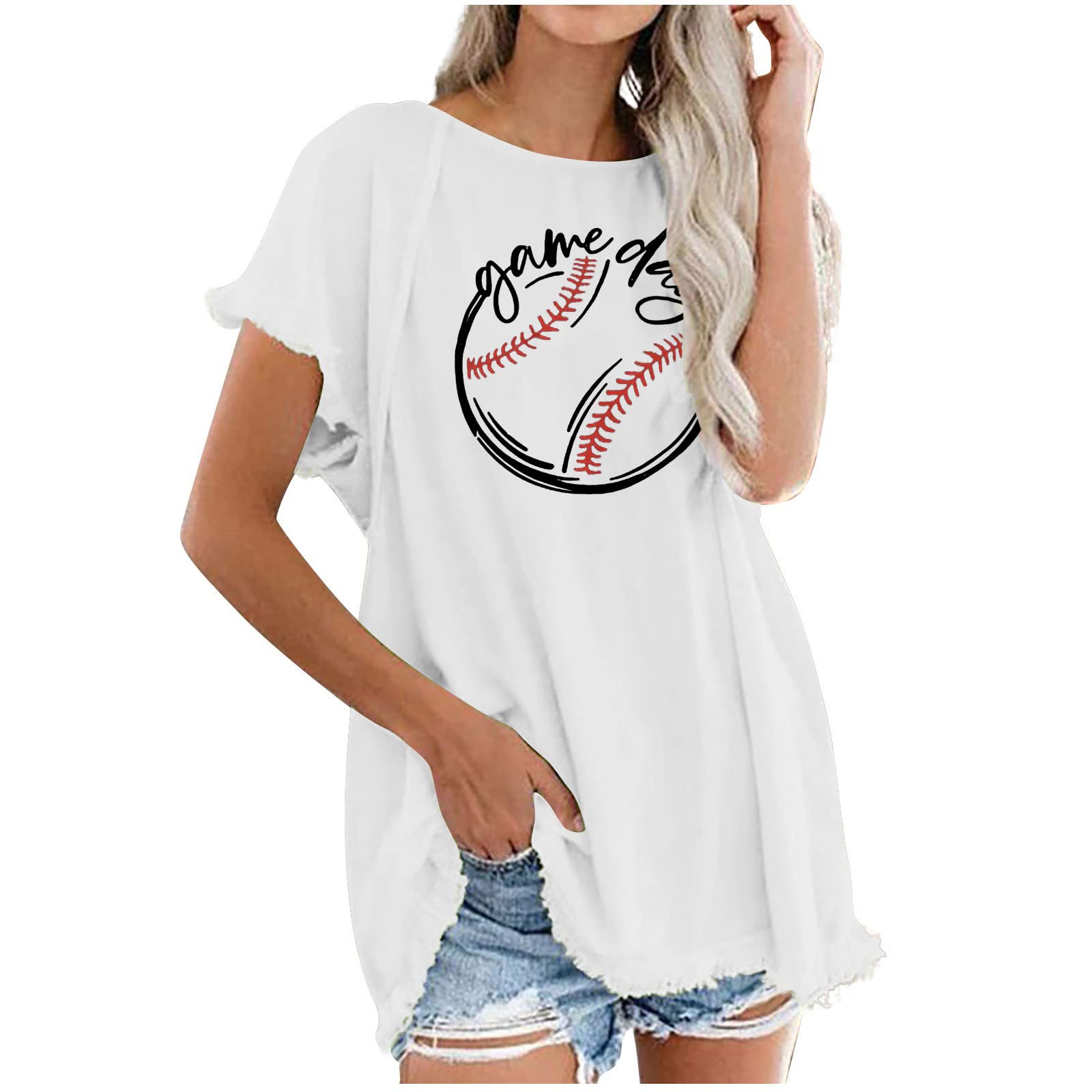 Women's Casual T-Shirt - Summer Round Neck Short Sleeve Cotton Blouse with Tassel Detail & Trendy Print | Perfect for Daily Wear, Weekend Outings & Beach Vacations