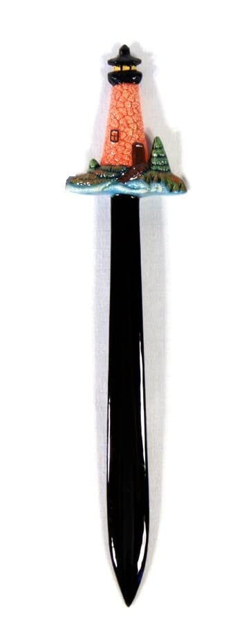 Hand Painted Lighthouse Letter Opener - Elegant Brass Paper Knife for Collectors & Office Use - Perfect for Home Decor, Gifts & Mail Opening