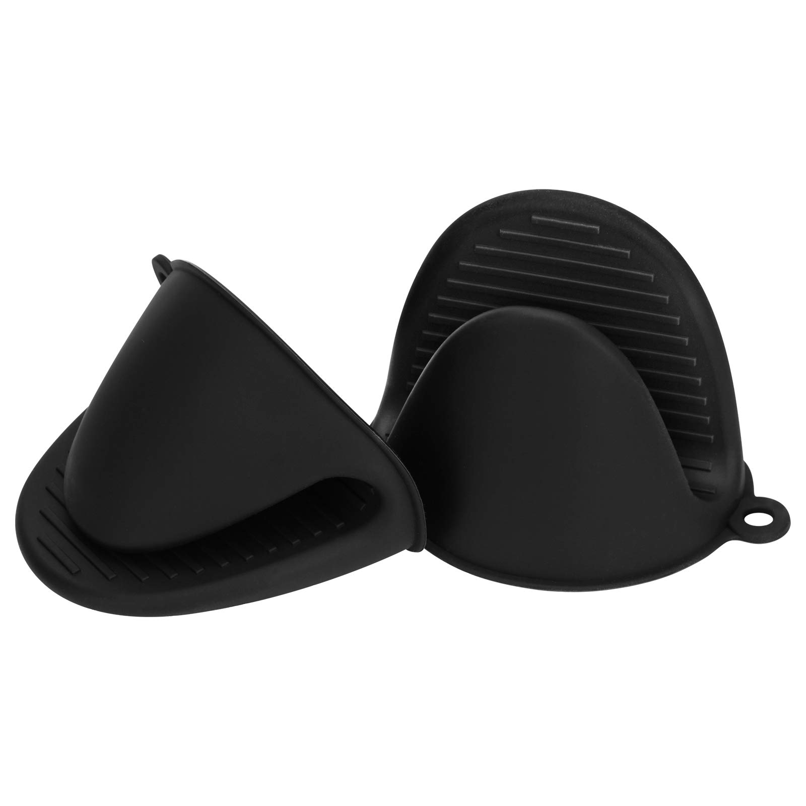 Tifanso Heat Resistant Silicone Oven Mitts & Pot Holders Set - 1 Pair Black Kitchen Gloves for Cooking, Baking, Air Fryer & BBQ - Non-Slip Mini Grip for Hot Pans, Trays & Dishes