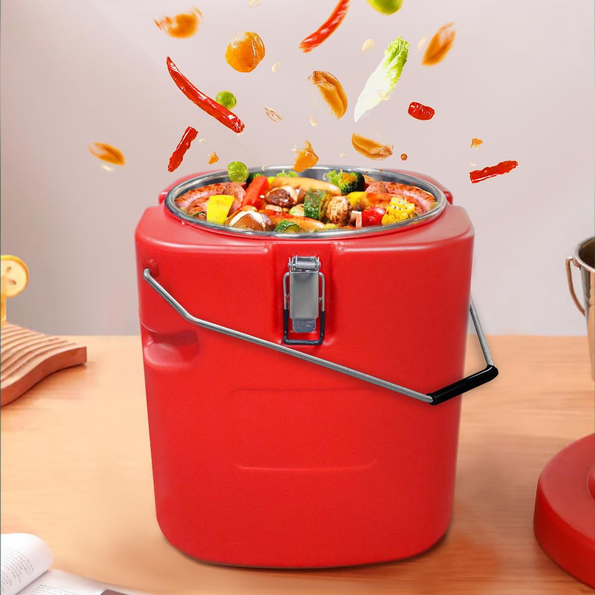 2.5 Gallon Insulated Food Warmer & Cooler Container for Hot or Cold Soup - Commercial Grade Catering Hot Box with 4 Secure Buckles, Handles & Spoon - Perfect for Restaurants, Canteens, Home Meal Prep & Outdoor Events