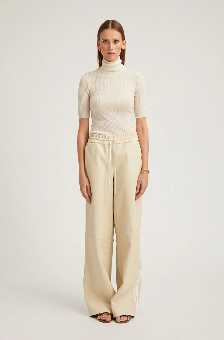 Stylish Baggy Athletic Leather Pants for Women - Comfortable Alabaster White Workout & Lounge Pants - Perfect for Yoga, Gym, and Casual Wear