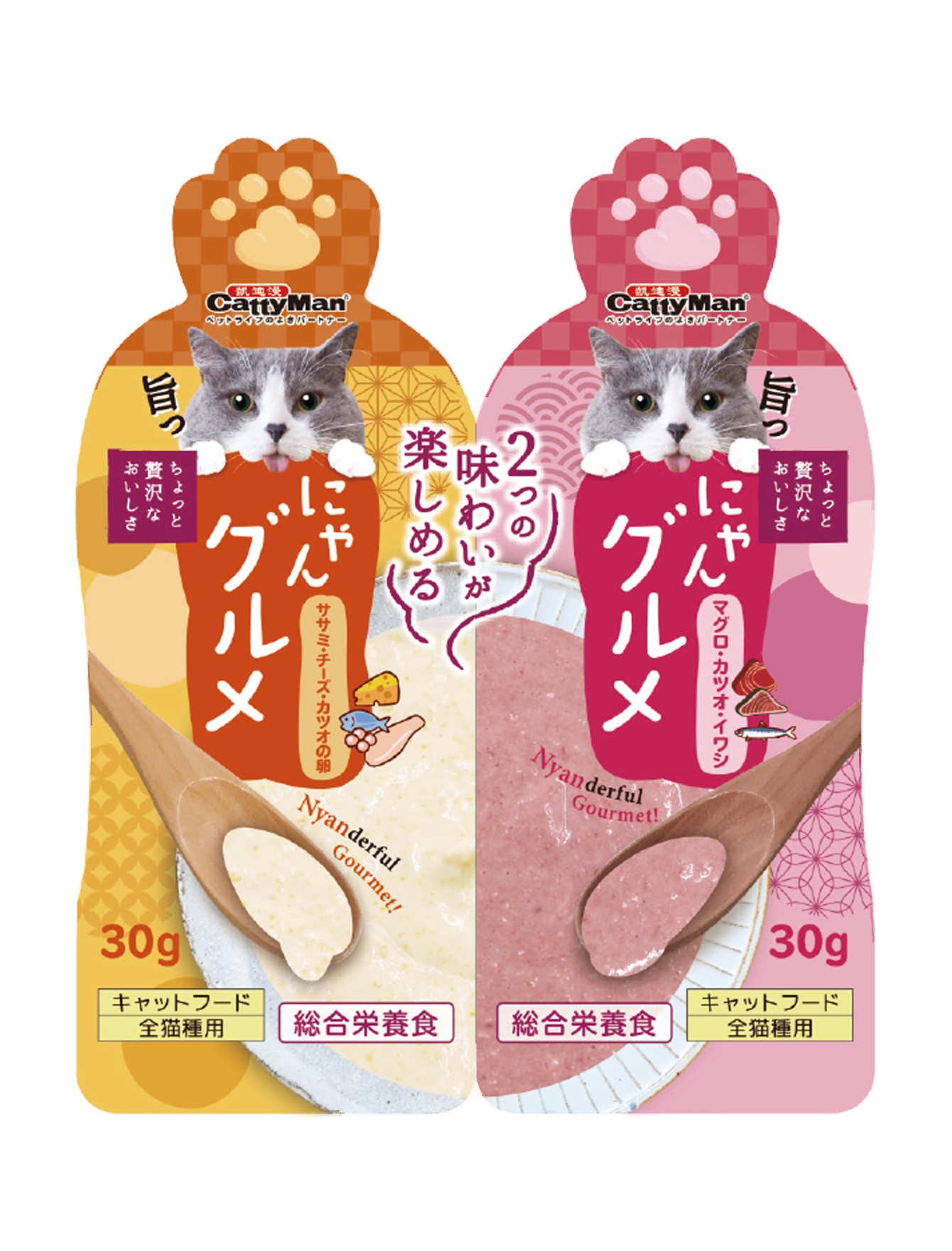 Premium Cat Treats - Cattyman Twin Pouch Tuna, Bonito & Sardine 30g with Chicken, Cheese & Fish Roe 30g - Delicious Natural Snacks for Cats - Perfect for Training, Rewards & Special Occasions