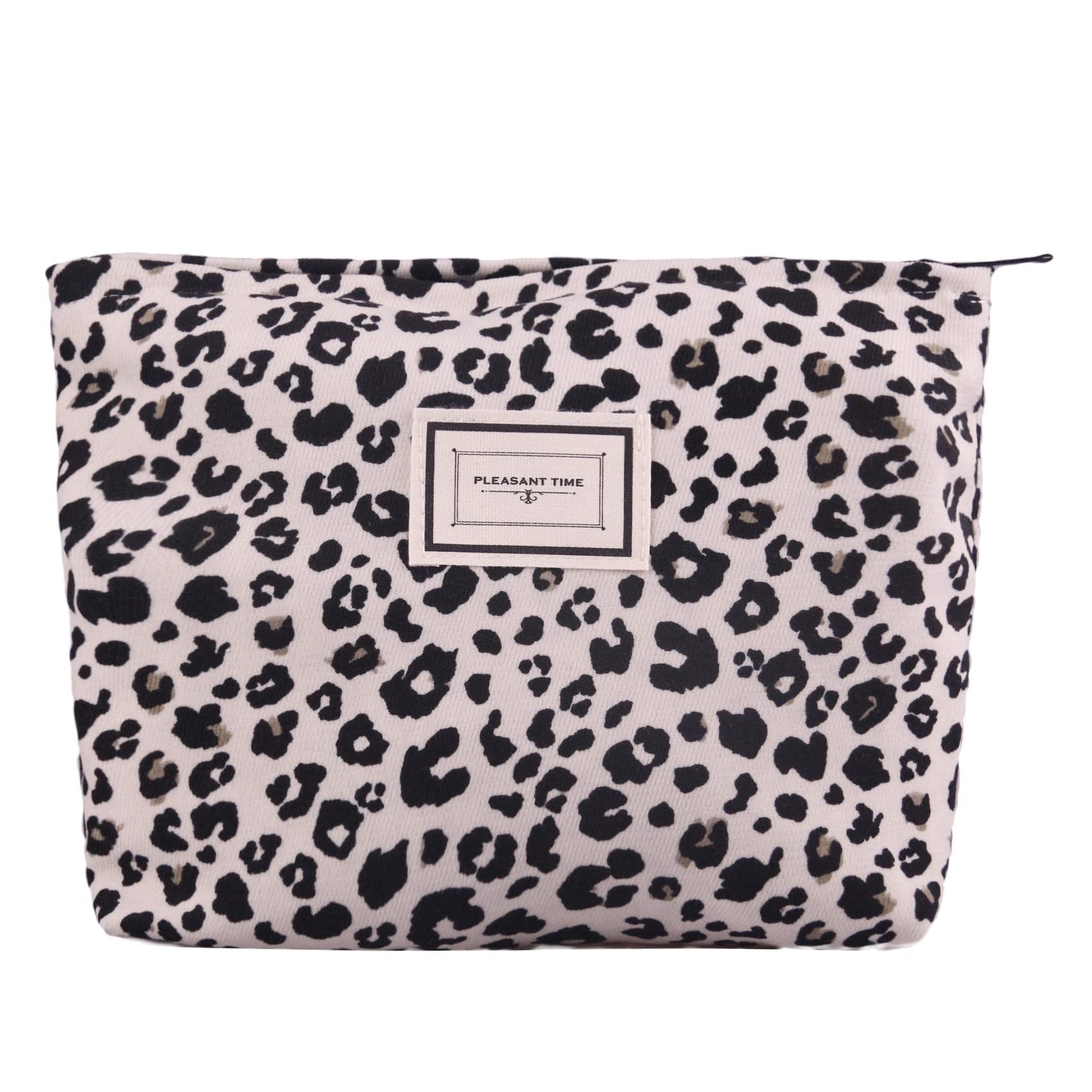 Large Makeup Pouch Cosmetic Bag for Women & Girls - Cute White Leopard Print with Canvas Lining - Perfect for Travel, Gym, and Everyday Essentials Organization
