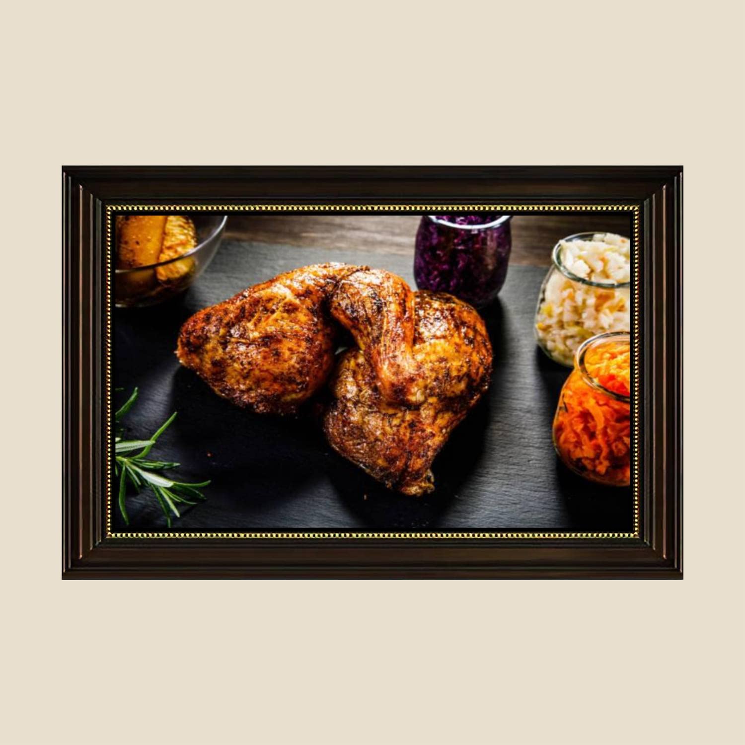 Roast Chicken Leg Vegetables Canvas Wall Art Print - 24x36 Inch Retro Framed Painting Poster, Ready to Hang Home Decor for Living Room & Bedroom | Perfect for Kitchen Decor & Dining Room Wall Art