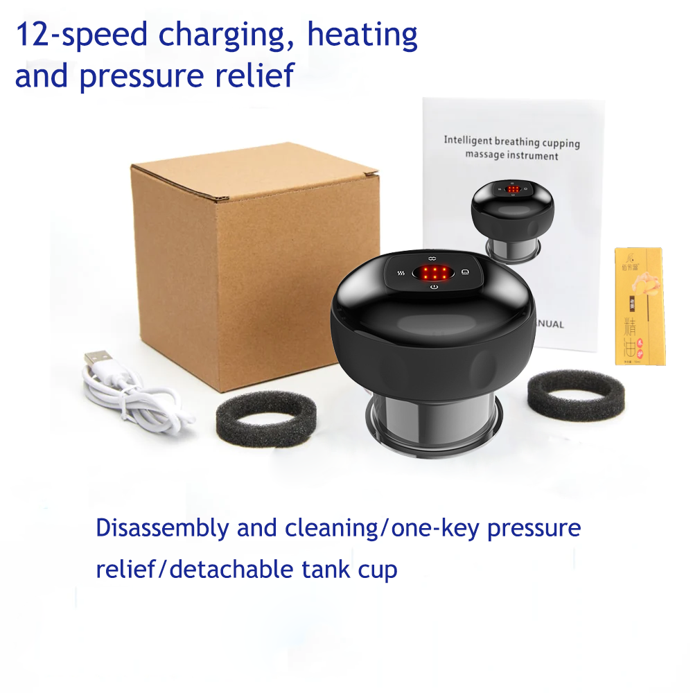 12-Level Electric Cupping Therapy Massager with Red Light Heating - Smart Scraping for Body Slimming & Pain Relief - Perfect for Home Spa, Muscle Recovery, and Relaxation Therapy