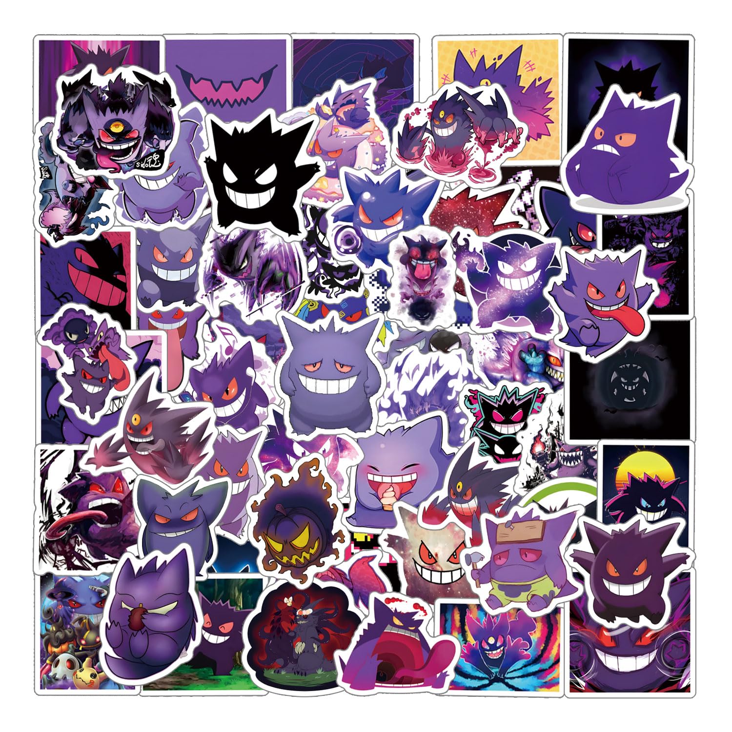 64 PCS Gengar Stickers - Waterproof Vinyl Anime Stickers for Water Bottles, Laptops, Phones - Perfect for Scrapbooking, Journaling, Party Favors & Decor (Great for Adults, Teens & Kids) - Cute Cartoon Aesthetic Stickers for School, Office & Home Use