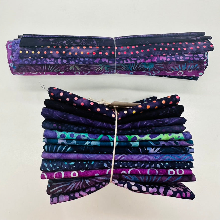 Batik Fabric Bundle - 12 x Fat Quarters or Fat Eighths in Deep Purple - Perfect for Quilting, Sewing & DIY Craft Projects