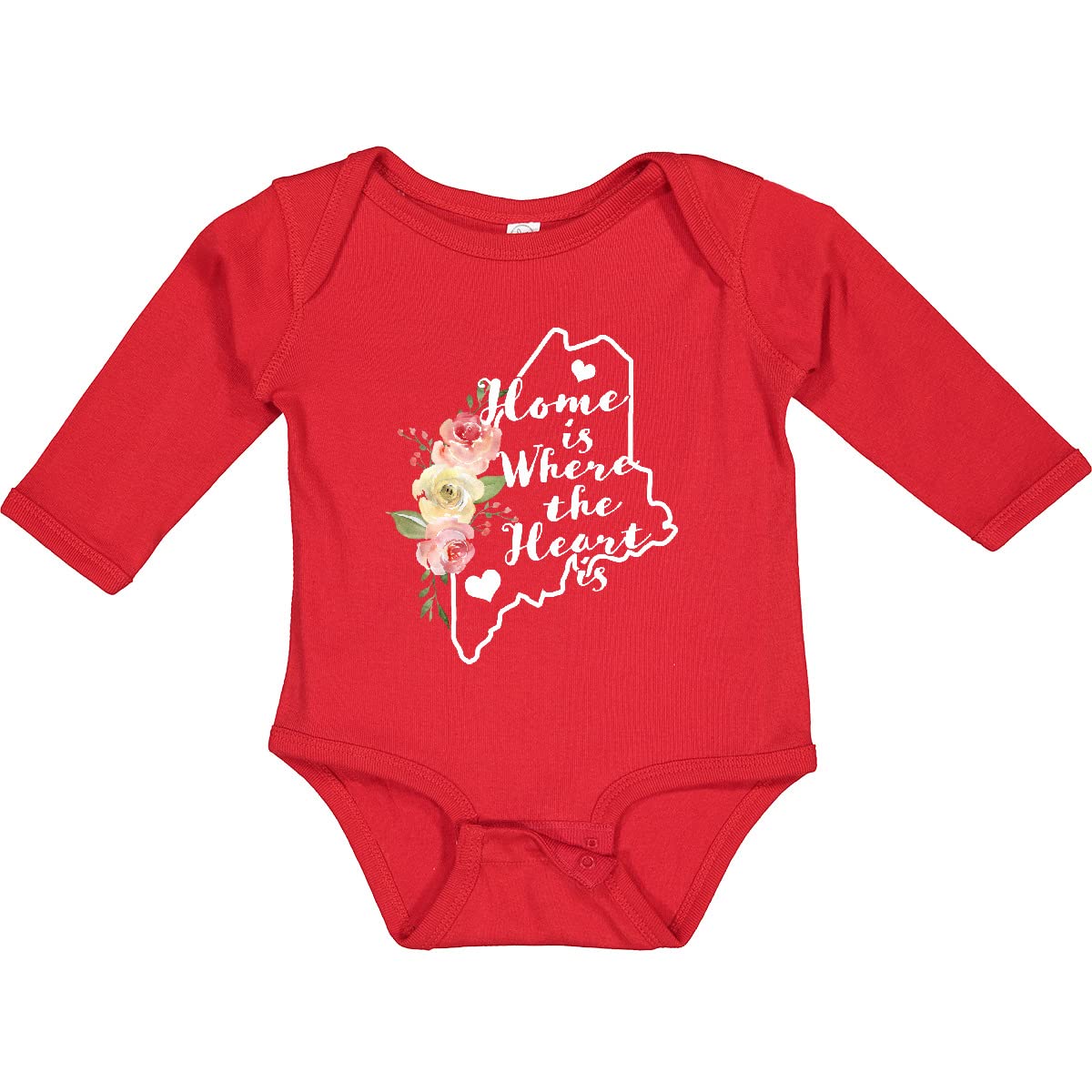 Inktastic Maine Home Is Where the Heart Is Watercolor Print Long Sleeve Baby Bodysuit - Soft Cotton Onesie for Newborns & Infants - Perfect for Family Photos, Holidays & Everyday Wear