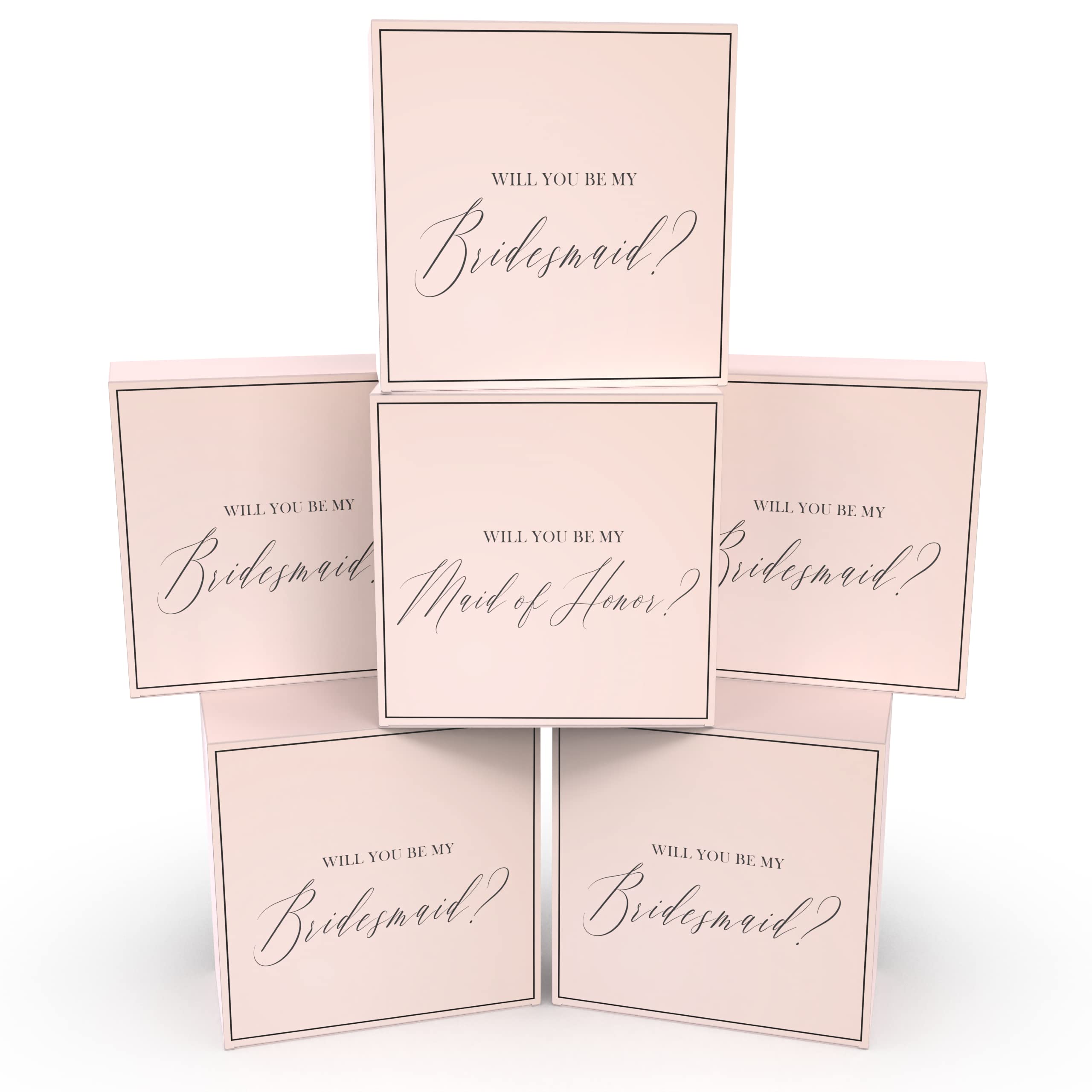 Will You Be My Bridesmaid Proposal Gift Box Set - 6 Piece Wedding Party Proposal Kit (5 Pink Bridesmaid Boxes + 1 Maid of Honor Box) - Perfect for Bridal Shower, Bachelorette Party & Wedding Proposal Gifts
