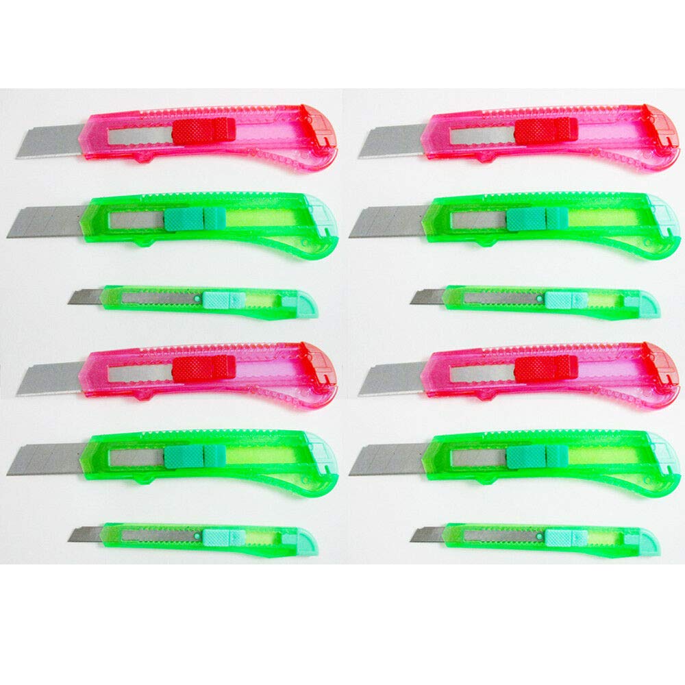 12-Piece Utility Knife Set with Retractable Snap-Off Blades - Heavy Duty Box Cutter with Lock for Safety - Razor Sharp Replacement Blades for DIY, Home Improvement, Warehouse & Office Use