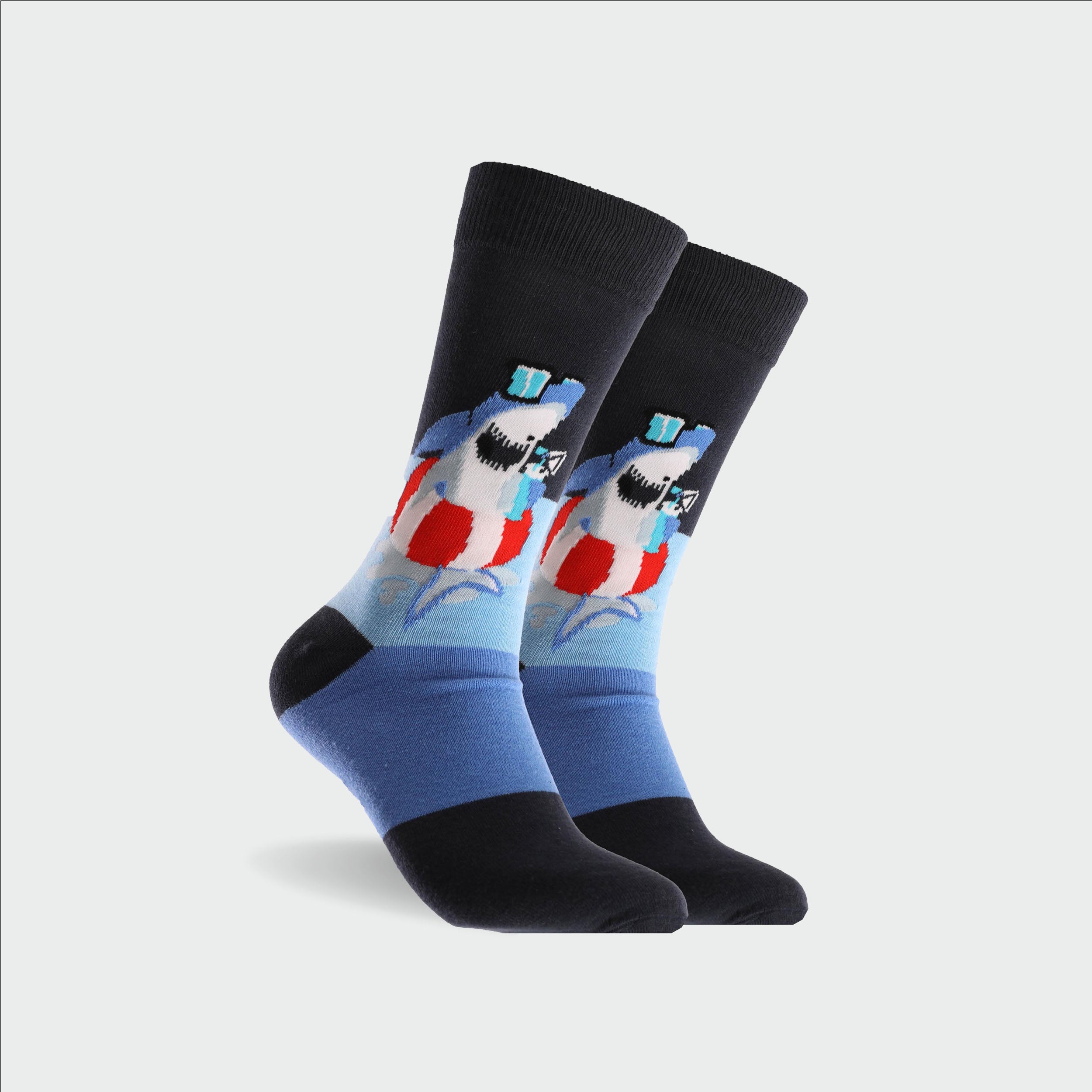 Men's Shark Print Cotton Crew Socks - Navy Blue - Comfortable Casual Socks for Everyday Wear, Gym, and Sports