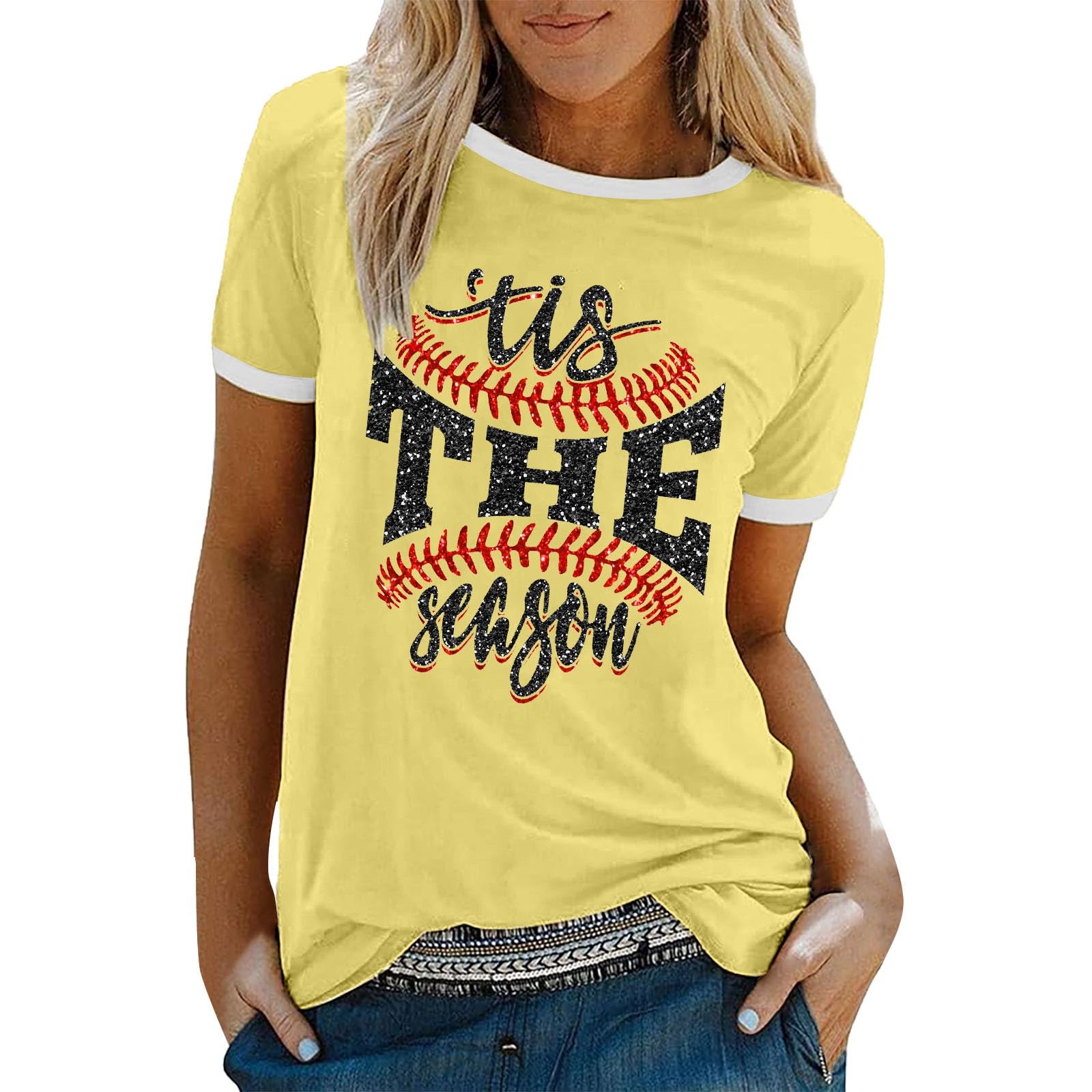 Baseball Mom Softball Shirt - 'Tis The Season Women's Short Sleeve Tee | Comfortable Summer Tops for Games, Practice & Team Spirit | 2024 Trendy Baseball Mom Gift