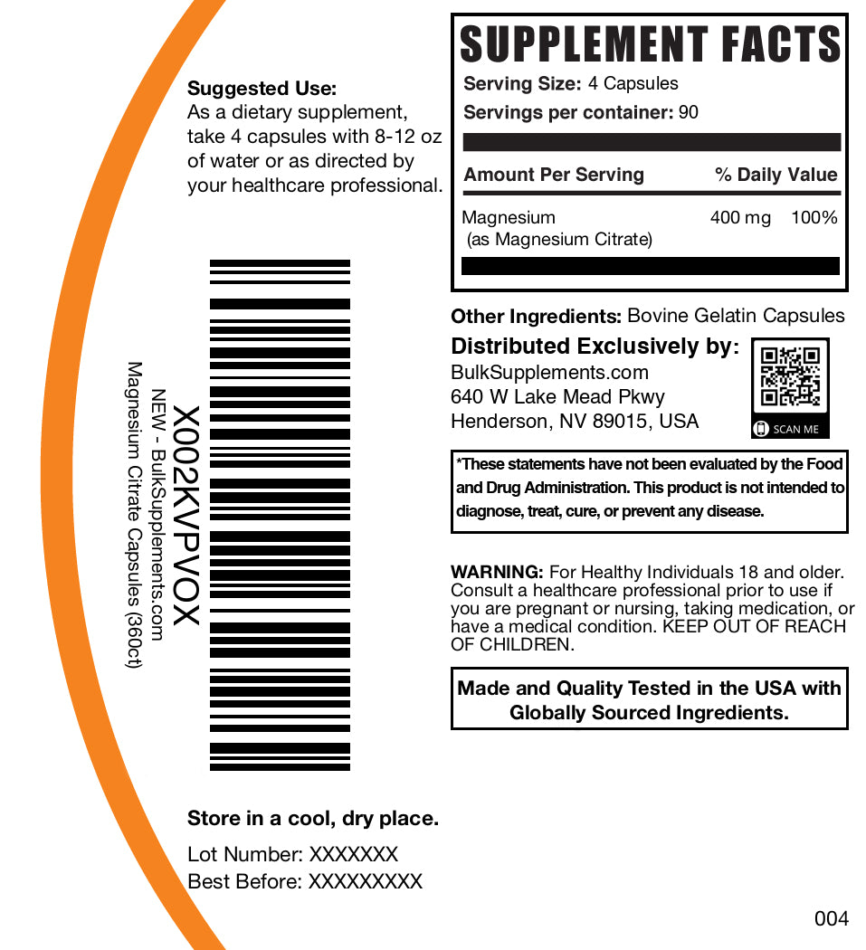 Premium Magnesium Citrate Capsules 500mg - High Absorption for Stress Relief, Sleep & Muscle Recovery - Vegan & Non-GMO Supplement for Daily Wellness