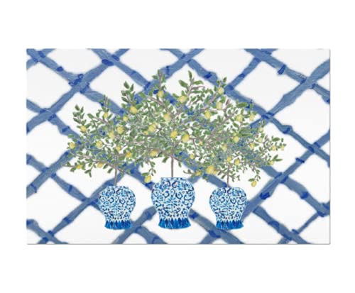 Hand Painted Ginger Jar Placemats - Blue Bamboo & Lemon Tree Design - Elegant Table Decor for Dining Room, Kitchen, or Gift Giving
