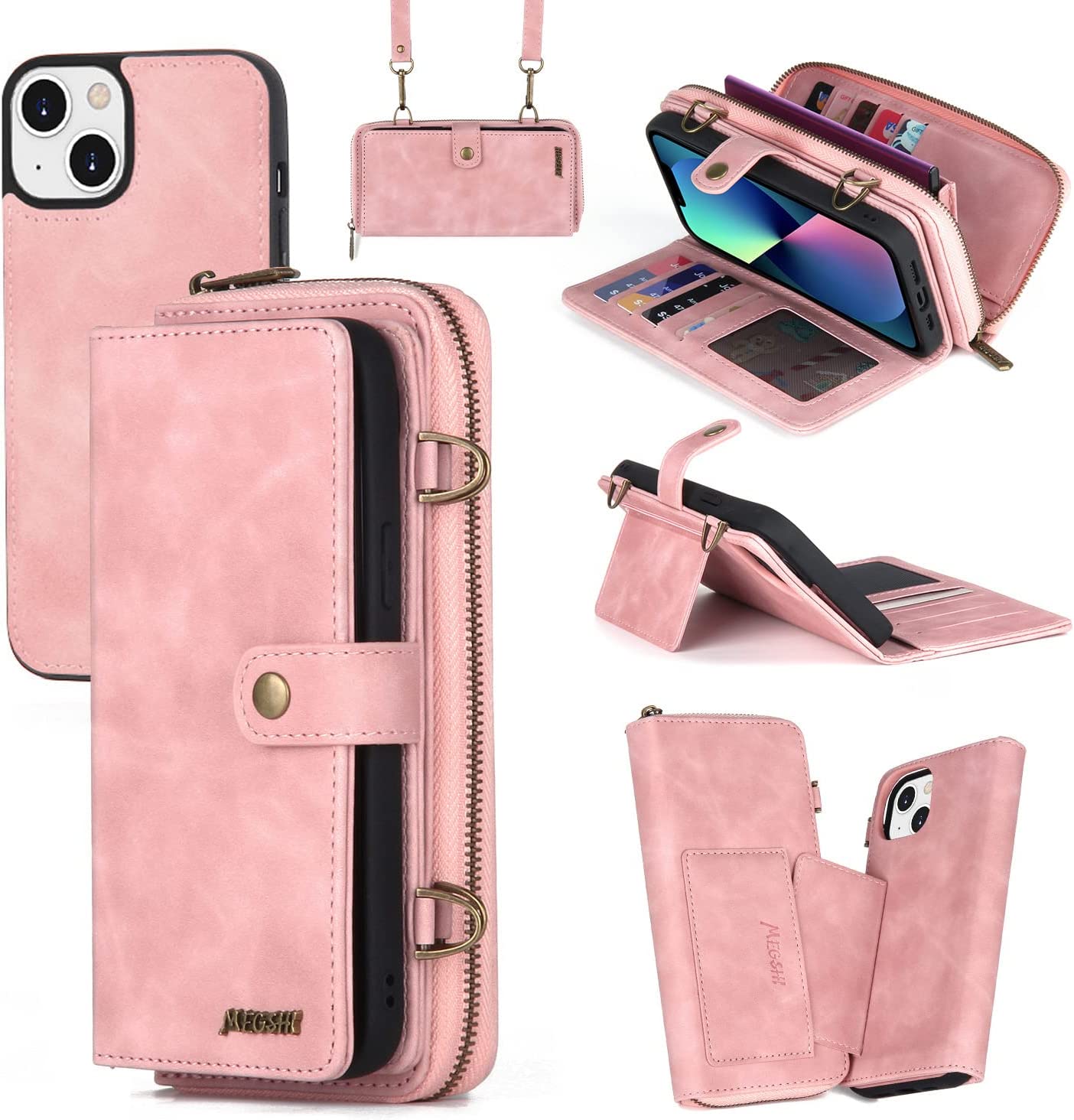iPhone 14 Pro Max Wallet Case with Flip Cover, Zipper Closure & Card Holder - Slim Protective Phone Case for Women & Men (Pink) - Perfect for Everyday Use, Travel & Business Meetings