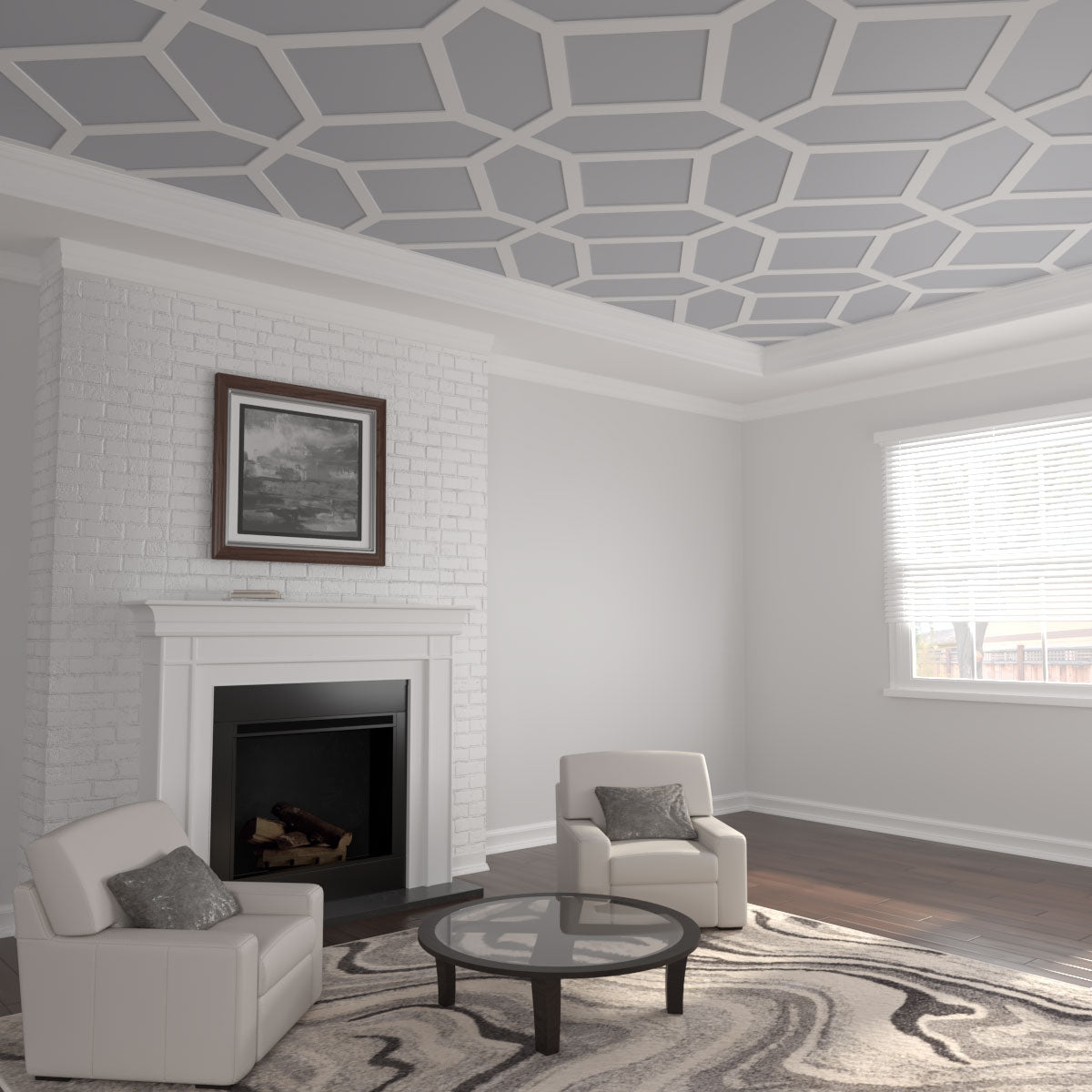 Decorative Wood Ceiling Panels with Fretwork Design - Cameron Style for Home & Office Interior Decor - Perfect for Living Room, Bedroom, and Commercial Spaces