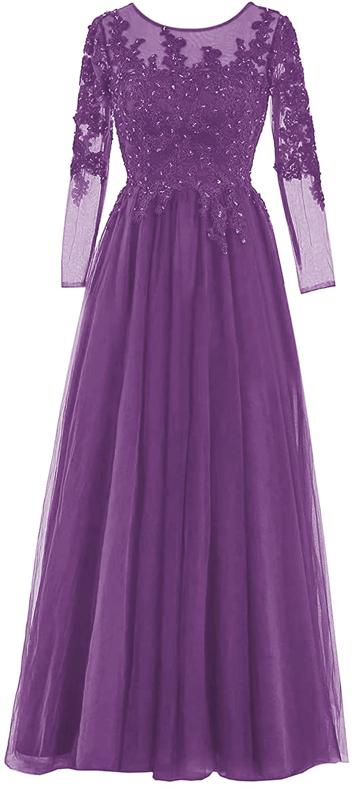 Elegant Mother of The Bride Dress with Long Sleeves - Tulle Formal Evening Gown with Lace Appliques for Weddings, Prom & Special Occasions