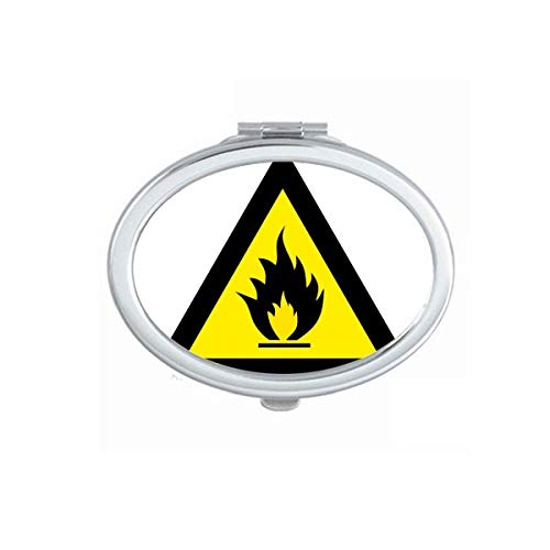 DIYthinker Portable Foldable Double-Sided Makeup Mirror with Yellow & Black Fire Warning Symbol - Perfect for Travel, Vanity, and Emergency Kits