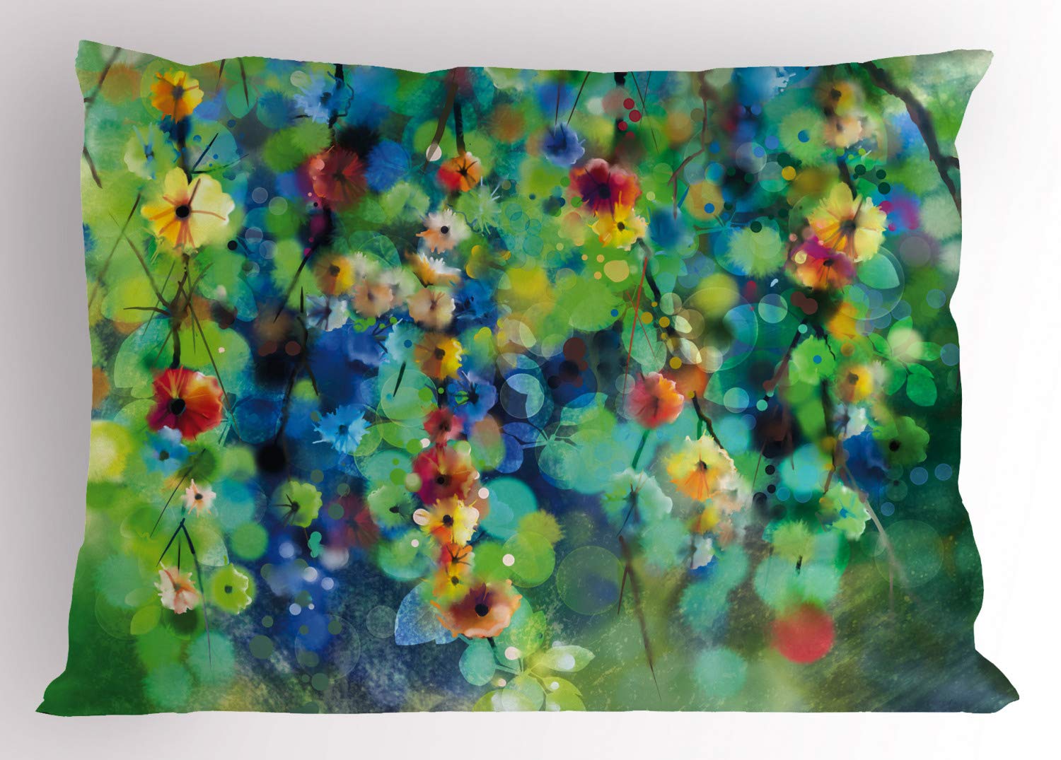 Ambesonne Floral Pillow Sham - Vibrant Spring Flower Print, Decorative Standard Queen Size Pillowcase (30