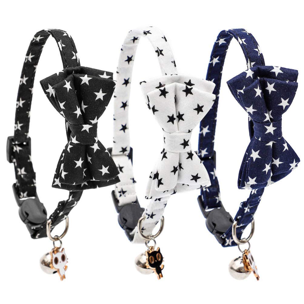 Balacoo 3-Piece Adjustable Breakaway Dog & Cat Collar Set with Bow Tie Charm - Soft Pet Necktie for Small & Medium Puppies, Kittens - Perfect for Pet Parties, Photos & Daily Walks