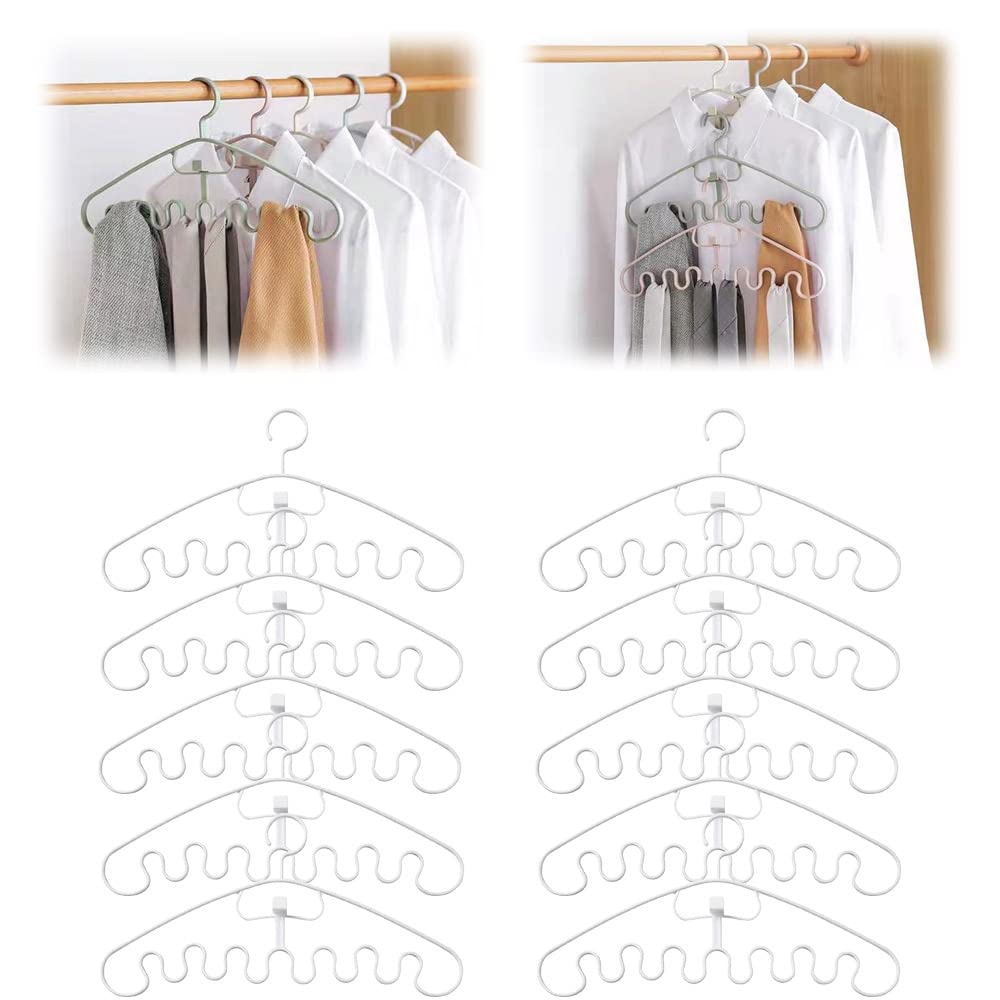 Mikylay Wave Pattern Stackable Hanger - 8 Slot Space Saving Closet Organizer for Bras, Tops & Camisoles (10 Pack) | Multi-Functional Wardrobe Storage Solution for Small Spaces & Closet Organization
