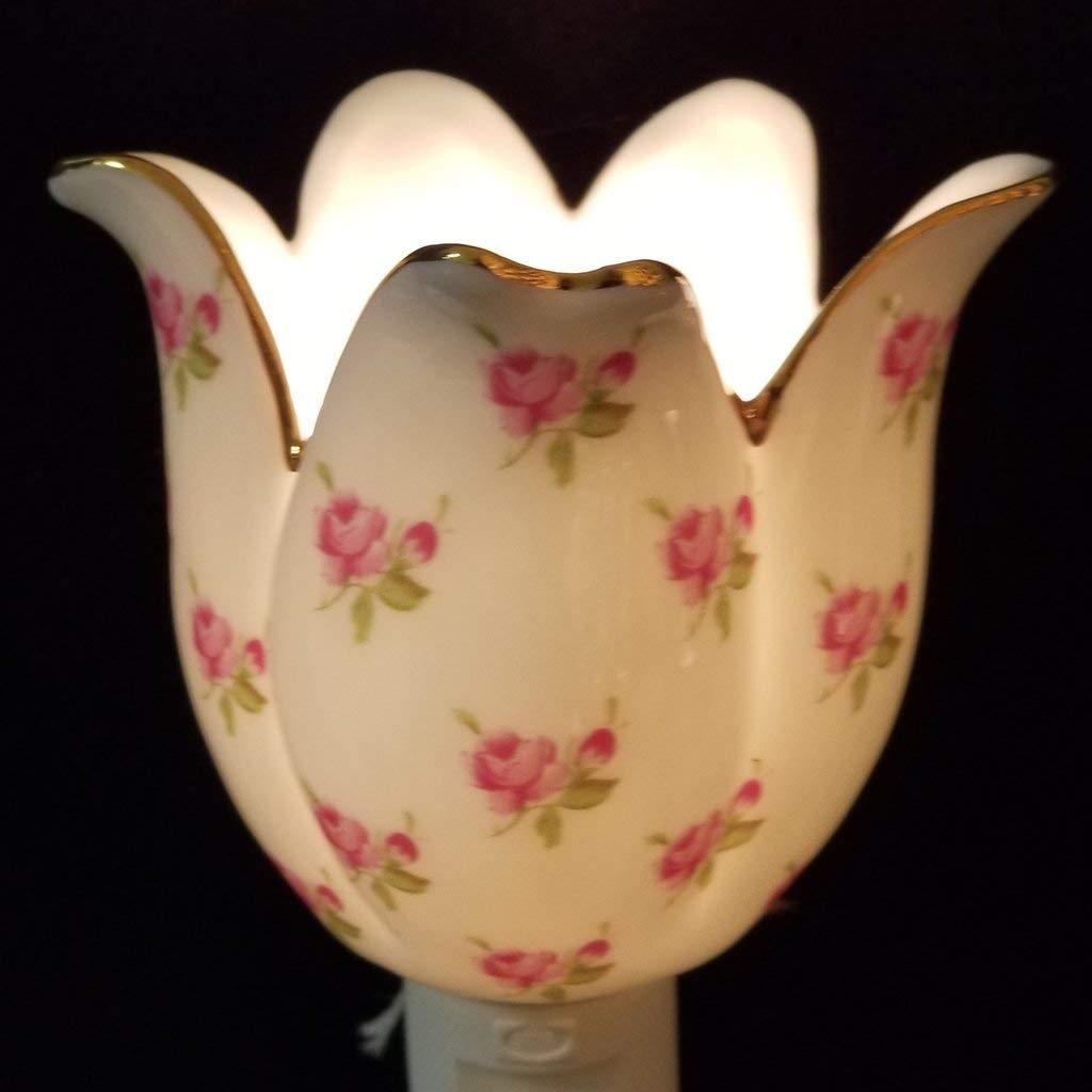 Elegant Tulip Night Light with Rose Design - Perfect for Bedroom, Nursery, and Romantic Decor