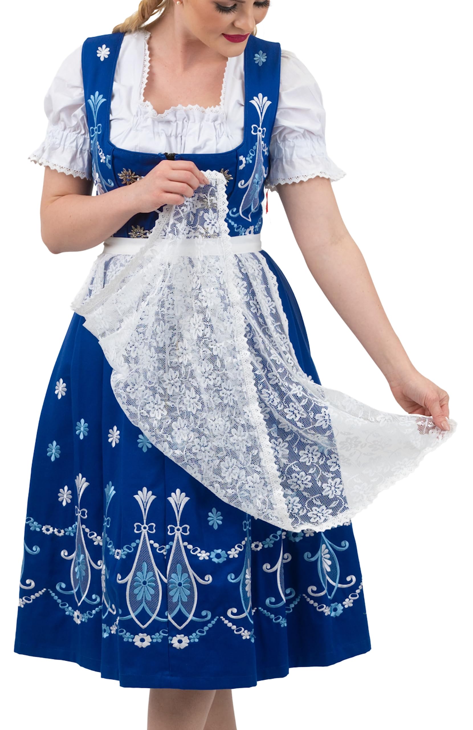 Authentic Bavarian Dirndl Dress for Women – 3-Piece Long Blue Oktoberfest Costume | Traditional German Trachten Haus Outfit for Oktoberfest, Beer Festivals & Cultural Events