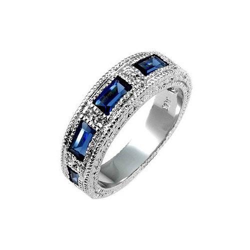 Sapphire Blue Bezel Eternity Band Ring for Women - 14K White Gold Wedding, Anniversary, or Engagement Ring - Perfect for Bridal Jewelry & Special Occasions