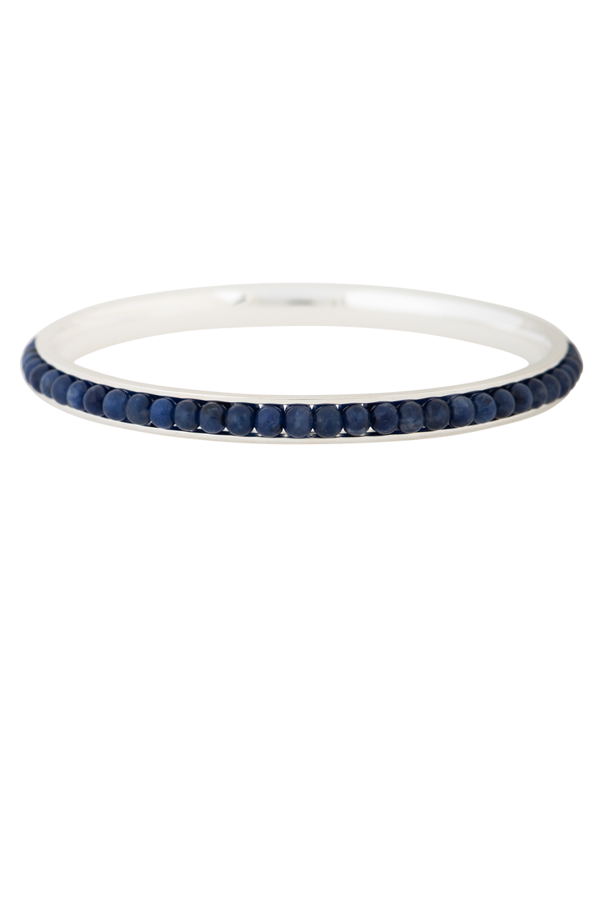 Paige Wallace Sterling Silver Sodalite Gemstone Bangle Bracelet - Elegant Handmade Jewelry for Women, Gift for Her, Boho Chic Accessory for Everyday Wear & Special Occasions